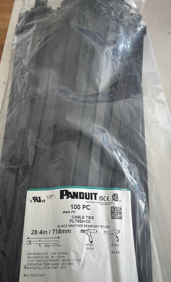 Panduit PLT8EH-C0 Negro Plástico Atar Cable Brida 28.4" 100 PC Clima Nylon Foto 2 de 2