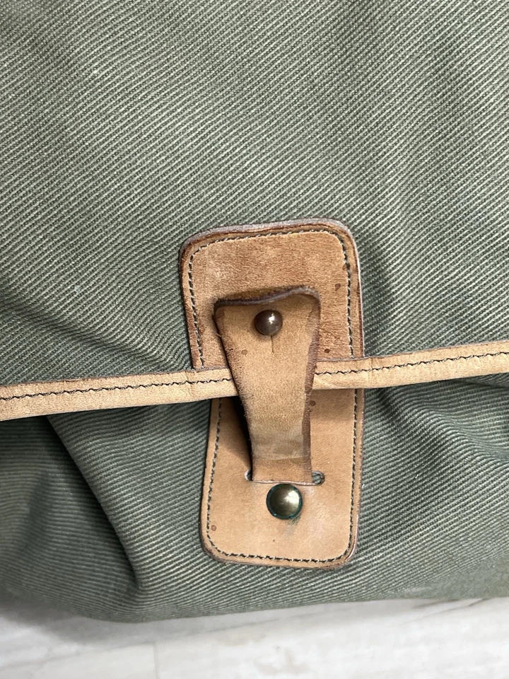 Bolsa de viagem vintage Gokey Company verde marrom lona e couro Carryall - Imagem 3 de 4