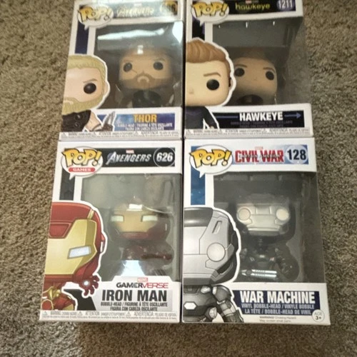 Funko Pop! Marvel Thor, Hawkeye, Iron Man, War Machine Bobblehead Figures Lot