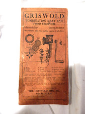 Griswold Meat Chopper Instruction Card - Erie, Pa. Griswold Mfg. Co.- Circa 1920