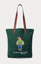 NWT Polo Ralph Lauren Green Cotton Twill Embroidered COLLEGE BEAR LOGO Tote Bag