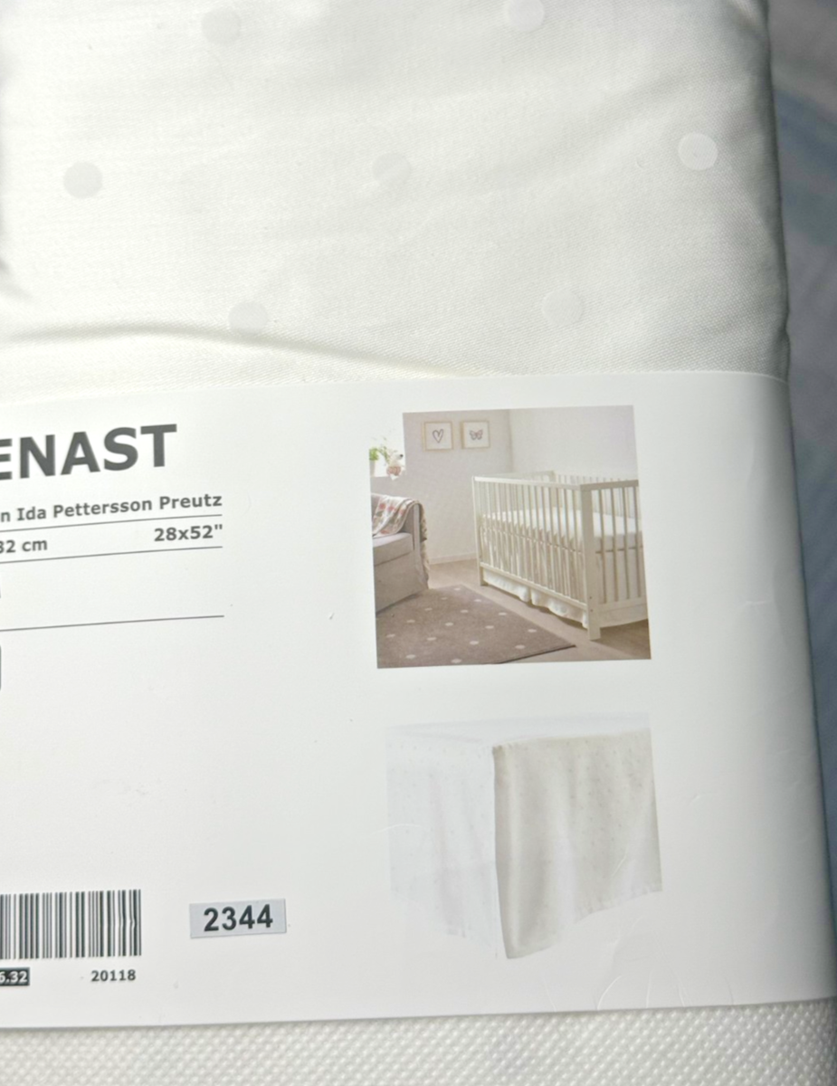 Ikea LENAST Crib skirt dotted/white 28x52