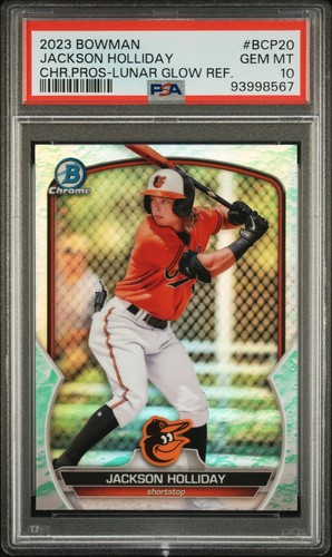 2023 Bowman Chrome Prospects Jackson Holliday BCP-20 Lunar Glow Refractor PSA 10
