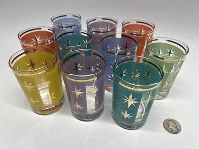 Vintage Bartlett Collins Atomic Star Juice Glasses, Mid-century, MCM 3 1/2''