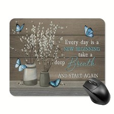 Rustic Floral "New Beginning" Mouse Pad Uplifting Desk Mat for Home Office Decor