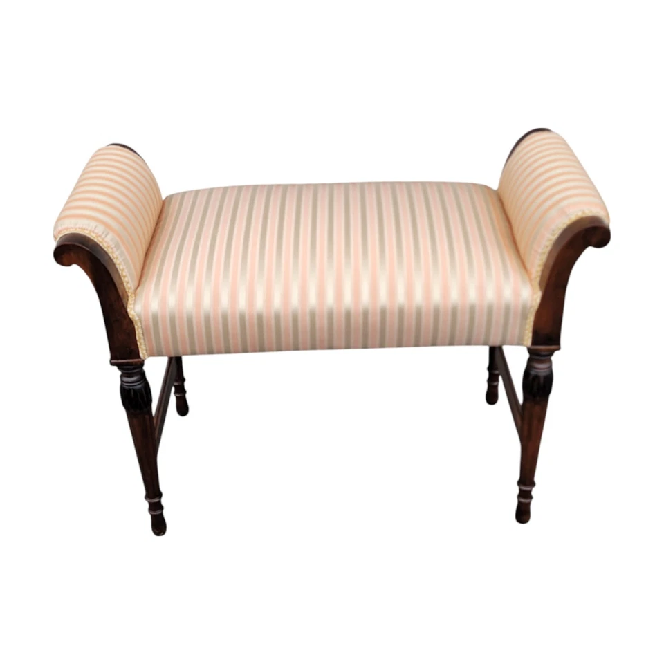 1920s Regency Style Window Bench – Mahogany Frame, Newly Upholstered Piano Stool - Image 2 of 4