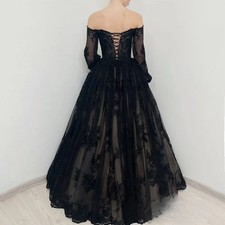 Romantic Wedding Dress Woman Puff Sleeves Sweetheart Corset Black Bridal Gown
