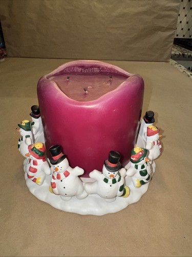 PartyLite Frolicking Frostys Anello 12 Pupazzo di Neve 3 Stoppino Portacandele e Candela Usata - Foto 1 di 11