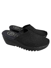 Heal USA Clogs Shoes Lightweight Black Woven Fabric Wedge Rubber Heel Size 8