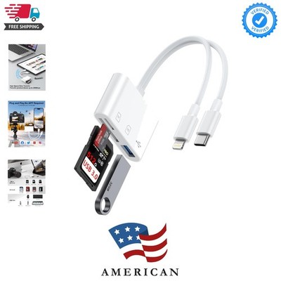 SD Card Reader for iPhone, iPad, Samsung, Memory SD Card Reader USB C&Lightni...