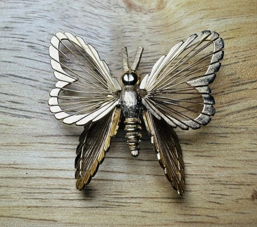 Monet Butterfly Pin Brooch Filigree Gold Tone Costume Jewelry Vintage