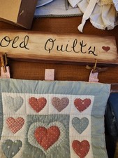 Vintage Mini Quilt Cottage Core "Old Quilts" Plaque Hanger