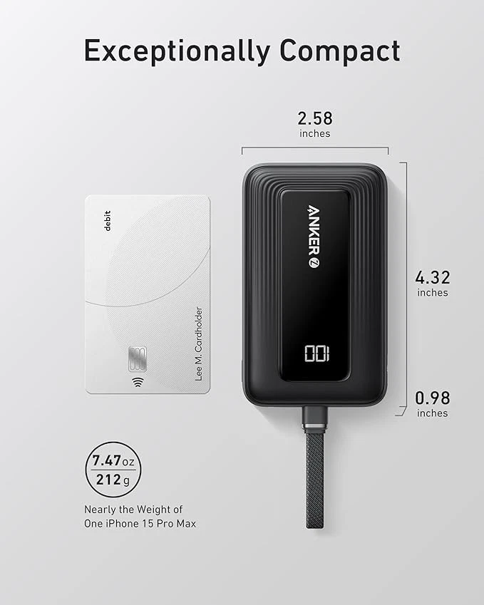 ANKER POWER BANK (20.000 MAH, CABLE USB-C INCORPORADO) - NEGRO Foto 3 de 3