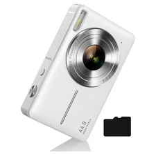 Camkory Digital Camera FHD 1080P Point and Shoot Camera White 32gb Micro Sd 16x 