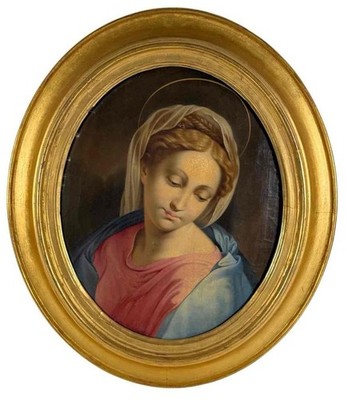 Antique 18th 19thC Italian Madonna Annunciate Virgin Mary Oil on Canvas Painting