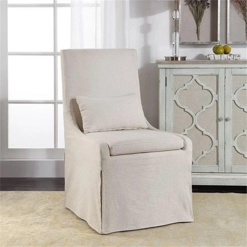 Uttermost Coley Coastal Wood and Fabric Armless Chair in Off White - Picture 7 of 9
