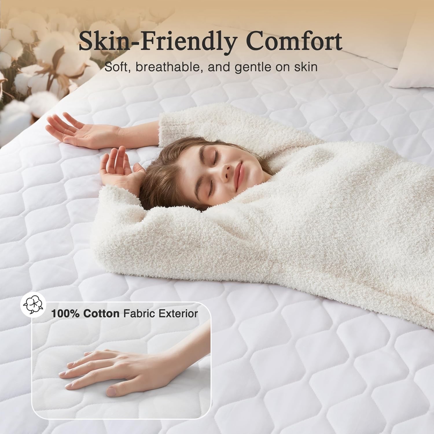 Beautyrest Cotton Heated Mattress Pad - Bed Warmer w/20 Heat Setting KING, White