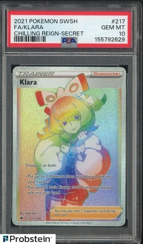2021 Pokemon SWSH Chilling Reign Secret #217 FA Klara PSA 10 GEM MINT