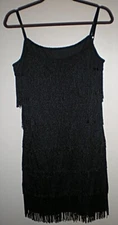 1920s Black Flapper Fringed Dress - Size Large