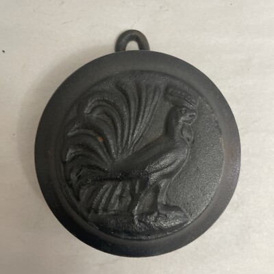 Antique Cast Iron Food Mold Fleur de Lis, Aspic Gelatin, Vintage Mould Rooster