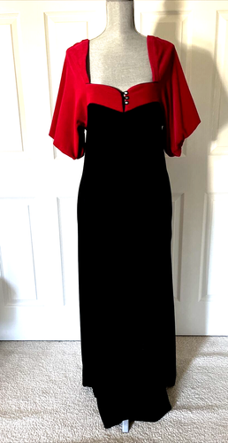 Vtg Tom Bezduda Barad Black & Red Velvet Loungewear Caftan Dress Size S USA - Picture 2 of 7