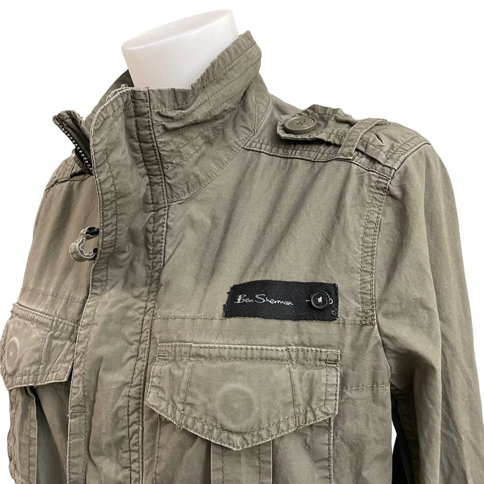 Ben Sherman 女式全拉链实用夹克军用绿色中号 — 第 3/4 张图片
