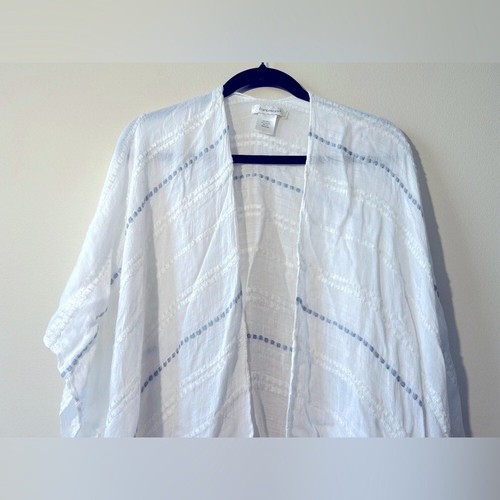 Francesca's Kimono Envolvente Mujer Talla Única Blanco Azul Bordado Rayas Verano - Imagen 5 de 11