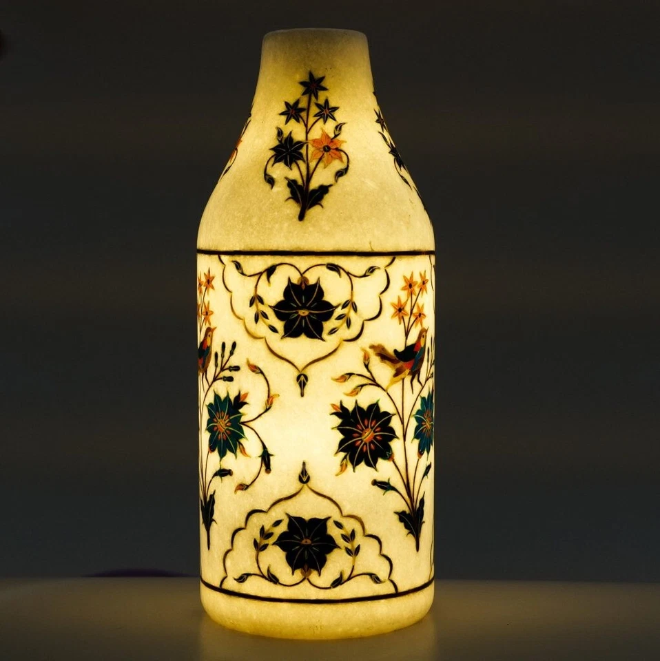 8 Zoll weiße Marmor Blumen Intarsien Vase Türkis Blumen Intarsien Topf - Bild 3 von 4