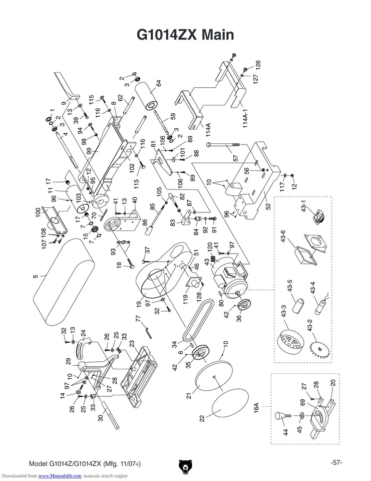 从精选的原始设备制造商替换部件中选择适用于 Grizzly G1014ZX 皮带砂光机 — 第 4/4 张图片