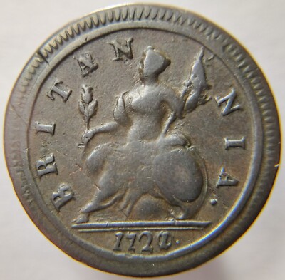1721/0 Great Britain 1/2 Half P. Early Die State Strong Overdate Mint Error 3U