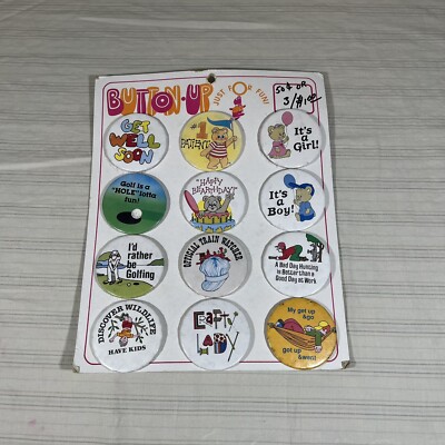 NOS VINTAGE LOT BUTTON UP JUST FOR FUN 12 PINBACKS BUTTONS NOVELTY GAGS Dad B1