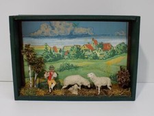 Antikes Erzgebirge Diorama Schaukasten Schafshirte Schafe Holz Bemalt 20.JHD