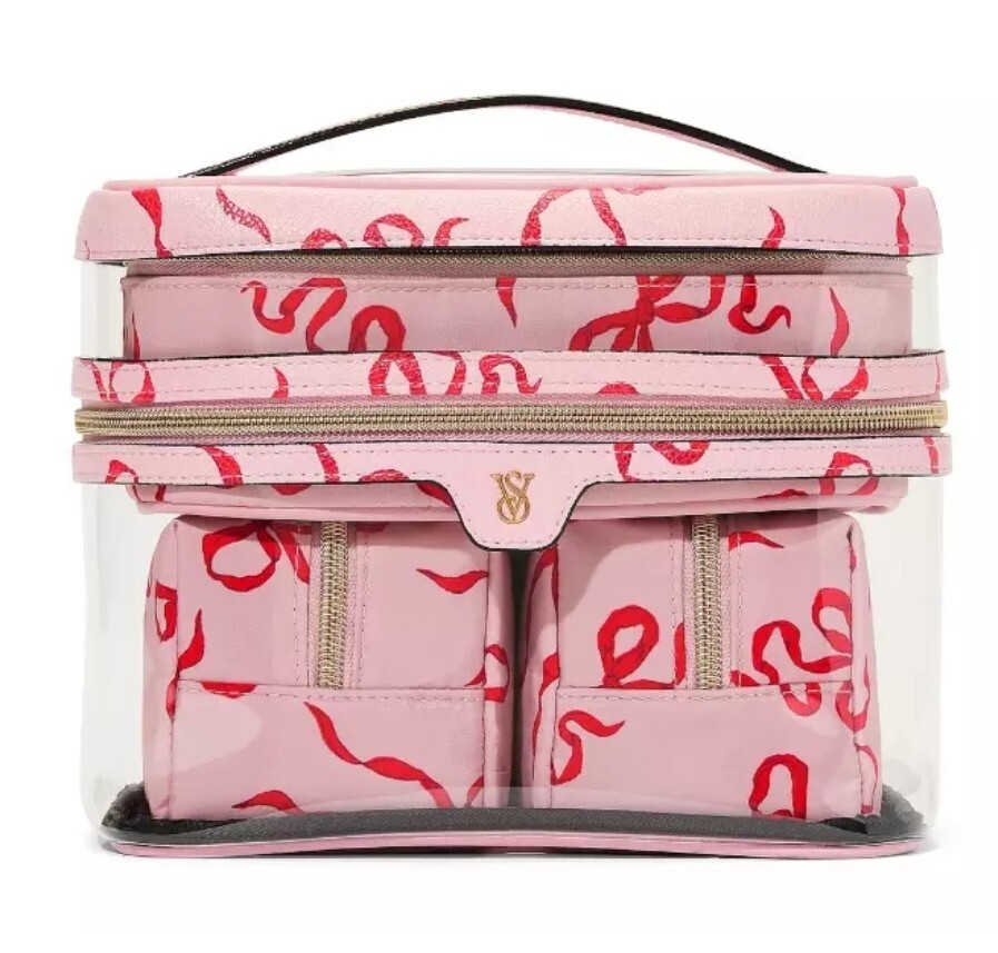 Victoria’s Secret 4 Pc Makeup Bag Set Pink Red Bows Train Case NWT Victoria Secret 4 in 1 - Train Case / Make Up Organizer Red  main image 2