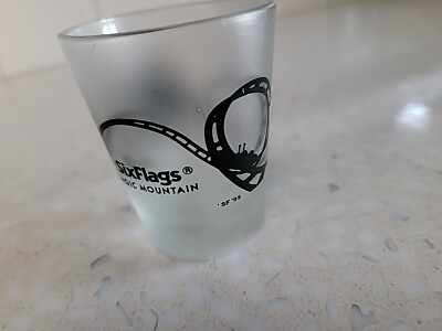 Six Flags Magic Mountain Roller Coaster Frosted Glass Shot Glass 1999