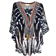 FREE COLOURS LA Moda Clothing Kaftan with Crystals Swim Cover Up Tunic OS