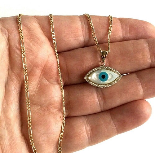 14K GOLD MOTHER OF PEARL EVIL EYE 