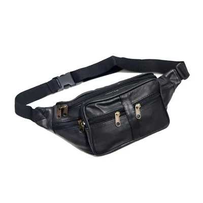 Tasche Banane En Cuir Homme Bauchtasche/Hüfttasche Noire Réglable - Photo 1/4