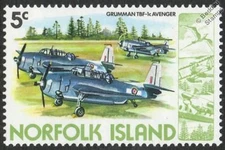 GRUMMAN TBF-1c AVENGER Aircraft Mint Stamp (1980 Norfolk Island)
