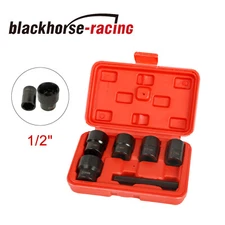 7pcs 1/2" Drive Twist Socket Set Lug Nut Remover Extractor Tool 17-26mm Metric