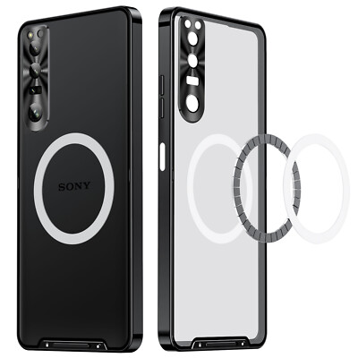 For Sony Xperia 1 V 5 V /  10 V Magnetic Metal Frame Clear back shockproof case
