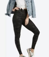 Spanx Faux Leather Black Camo Leggings Size Medium Slimming