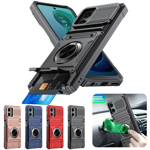 For Motorola Moto G 5G 2024 Magnetic Case Phone Cover Ring Stand+Tempered Glass
