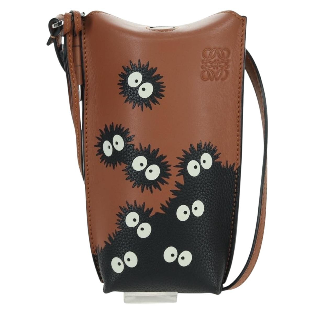 LOEWE Ghibli Collaboration Gate Pocket Bag Leather Brown Silver