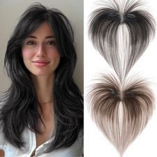 Natural 100 Remy Human Hair Clip In 3D Bangs Silk Base Front Hairpiece Fringe L