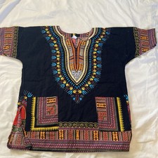 Vintage Mama  Papa Dashiki Shirt Black African Print Boho Hippie Tunic