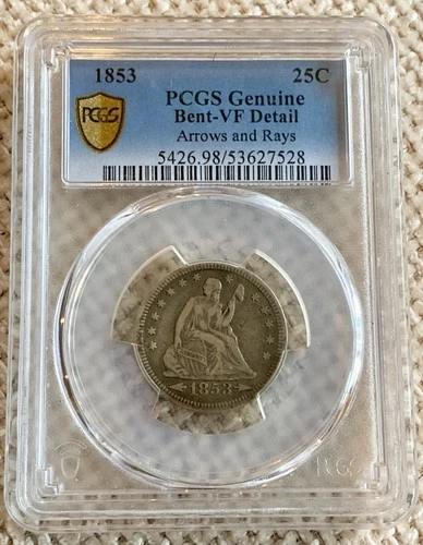 1853 Arrows & Rays Seated Liberty Quarter – PCGS Genuine XF Details 25C