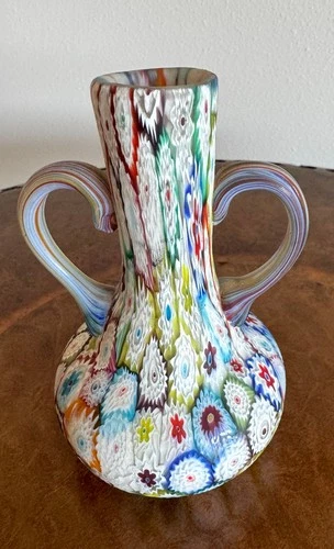 Vintage Italian MURANO Venetian Blown Glass Millefiori Vase