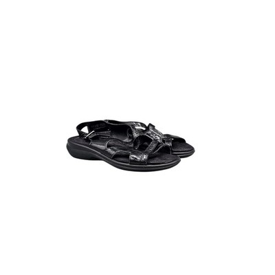 Ecco Women's Size 37/ 6 US EUC Black Patent Leather Strappy Sport Sandals Shoes
