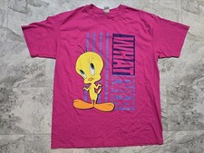Vintage 90s Single Stitch Tweety Bird Looney Tunes Whatever T-Shirt Size XL Pink