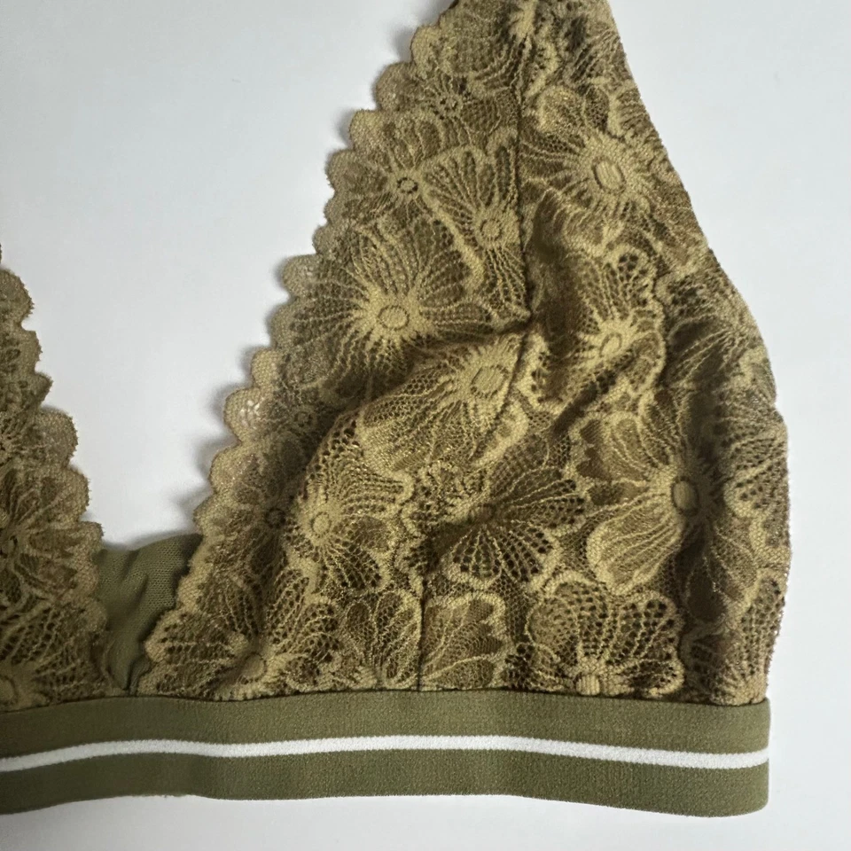 Colsie Lace Halter Bralette Olive Green Lined Floral Adjustable Band Medium - Image 4 of 4